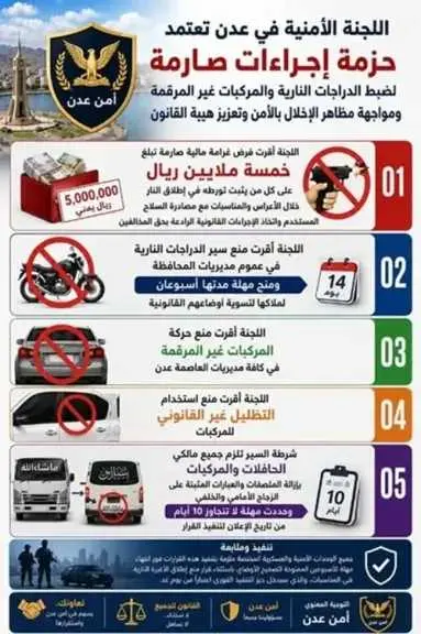 أمنية عدن تقر إجراءات حازمة لضبط الدراجات النارية...