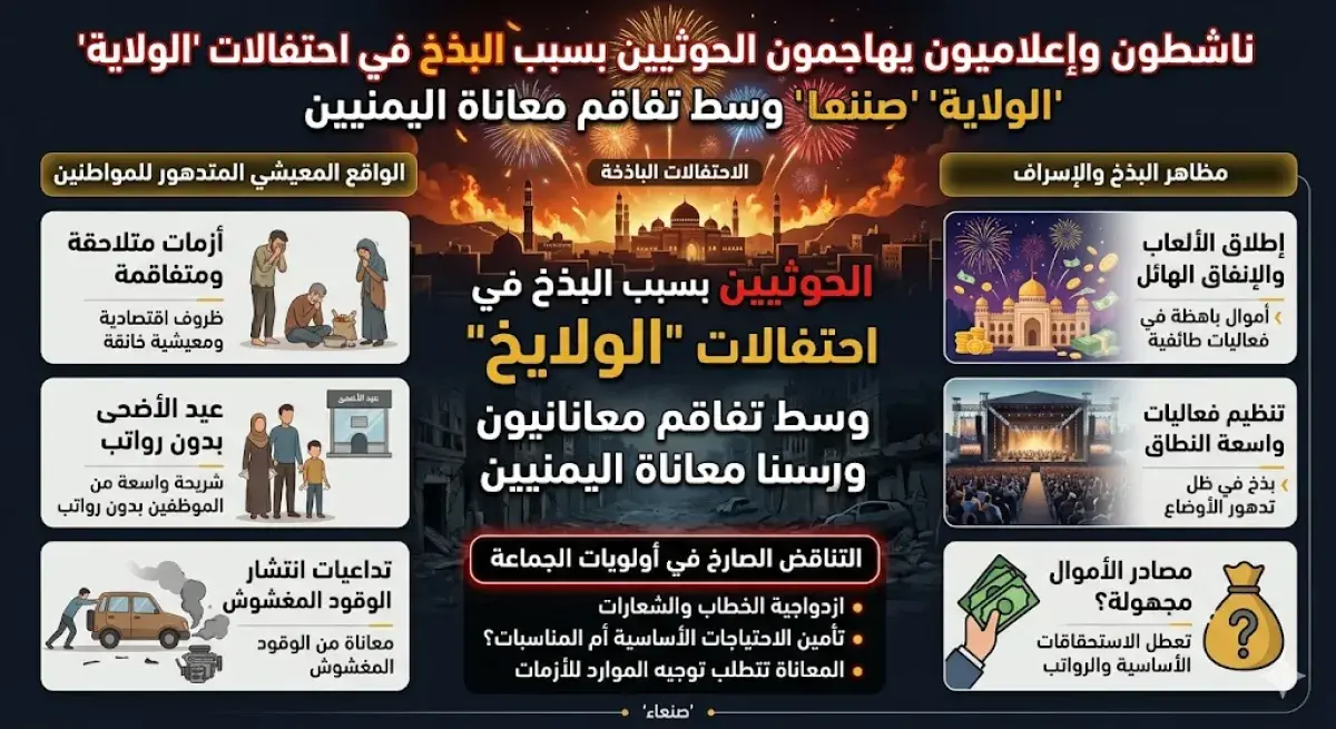 ناشطون وإعلاميون يهاجمون الحوثيين بسبب البذخ في اح...