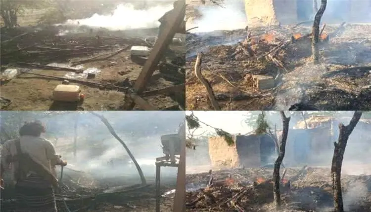 حريق هائل يلتهم ثلاثة منازل لنازحين في أبين ويشرد...