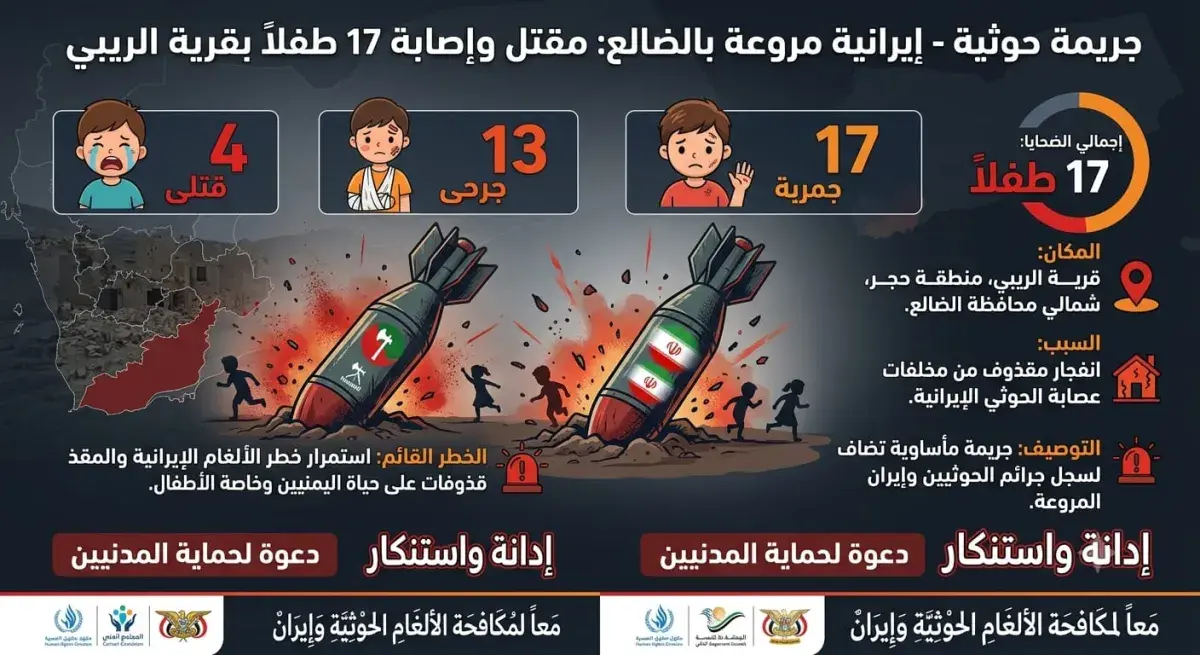 مقتل واصابة 17 طفلا في جريمة حوثية ـ ايرانية مروعة...