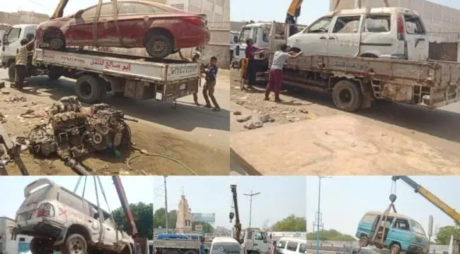 عدن_ حملة واسعة لرفع المركبات المتهالكة وإزالة الع...