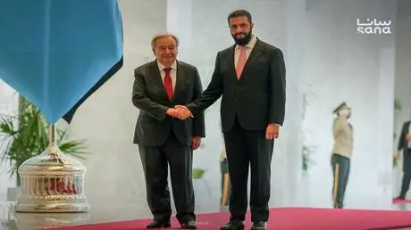 الشرع يستقبل ‏غوتيريش في قصر الشعب بدمشق