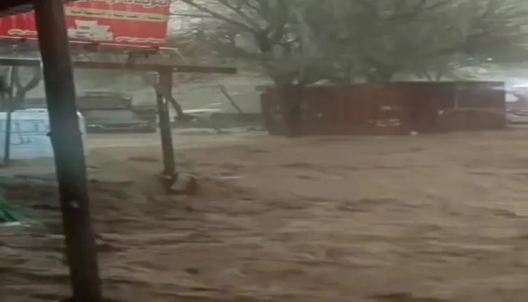سيول غير مسبوقة تبتلع المحال والمركبات في ضباي تعز
