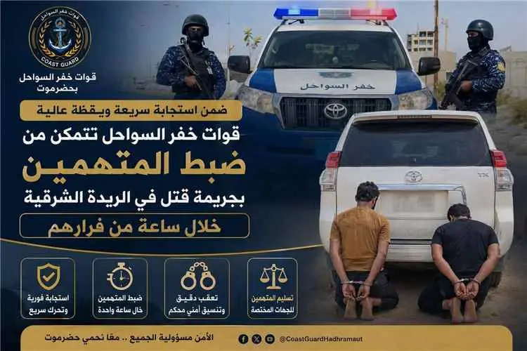 قوات خفر السواحل تتمكن من ضبط المتهمين بجريمة قتل...