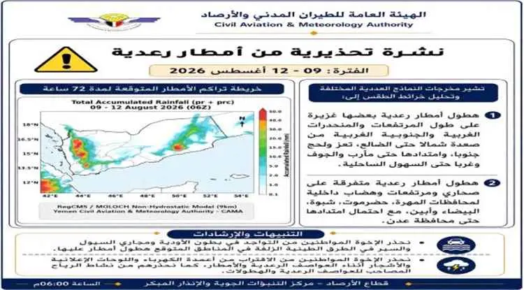الأرصاد تحذر من أمطار رعدية غزيرة في عدد من المحاف...