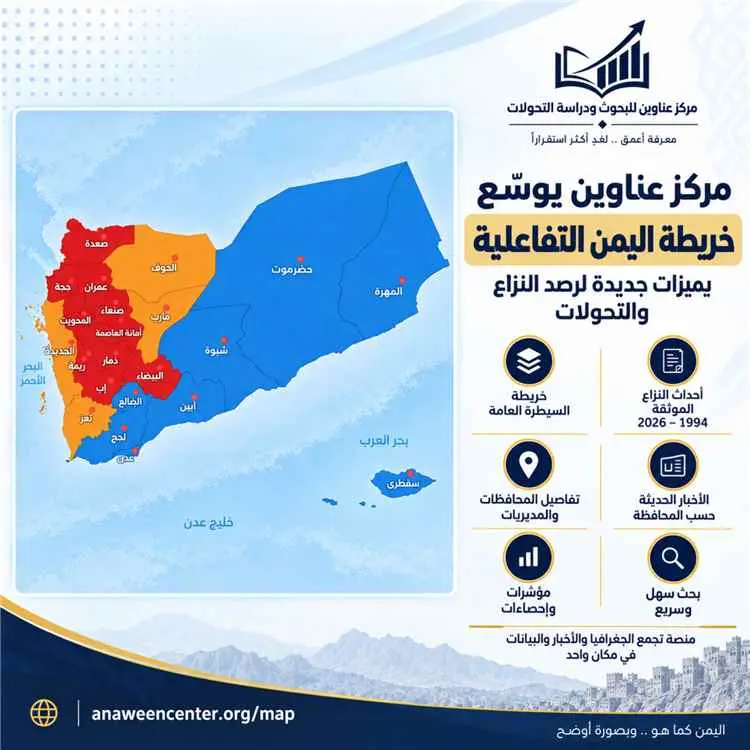 مركز عناوين للبحوث يطلق تحديثًا جديدًا لخريطة اليم...