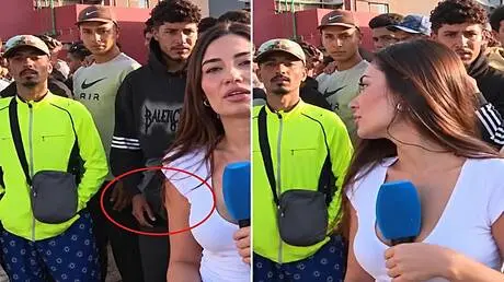 مراسلة إسبانية تتعرض للتحرش على الهواء مباشرة في س...