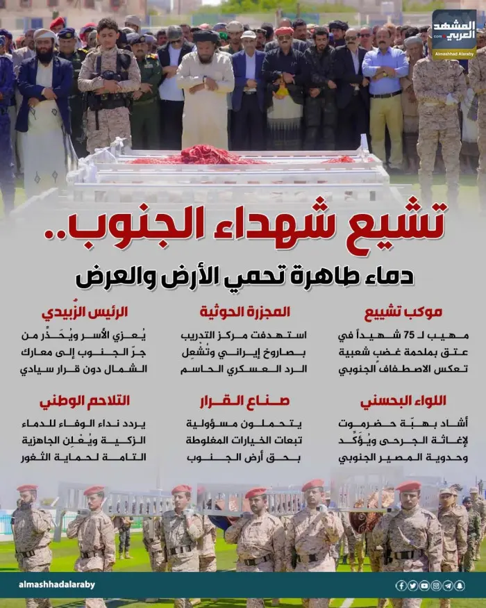 تشيع شهداء الجنوب.. دماء طاهرة تحمي الأرض والعرض (إنفوجراف)