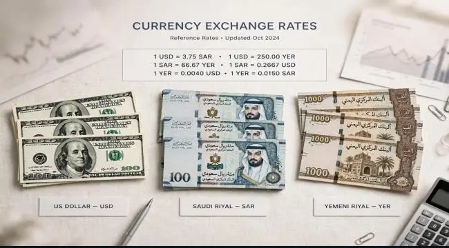 سعر صرف الريال اليمني مقابل الدولار والسعودي اليوم...